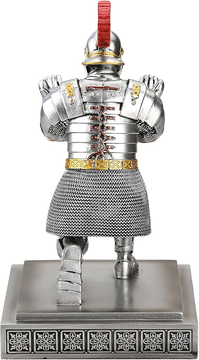 Roman Praetorian Warrior Knight Pen Holder Desk Ornament Resin Pencil Holder Desk Accessories and Organizer for Office with a Letter Opener (Silver)-DeskLoop Office