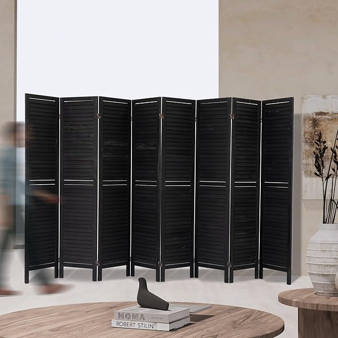 NicBex 8 Panel Room Divider,5.6FT Wood Room Dividers,Folding Privacy Screens Portable Freestanding Partition Wall Dividers for Room Separation,Home Bedroom Office,Black-DeskLoop Office