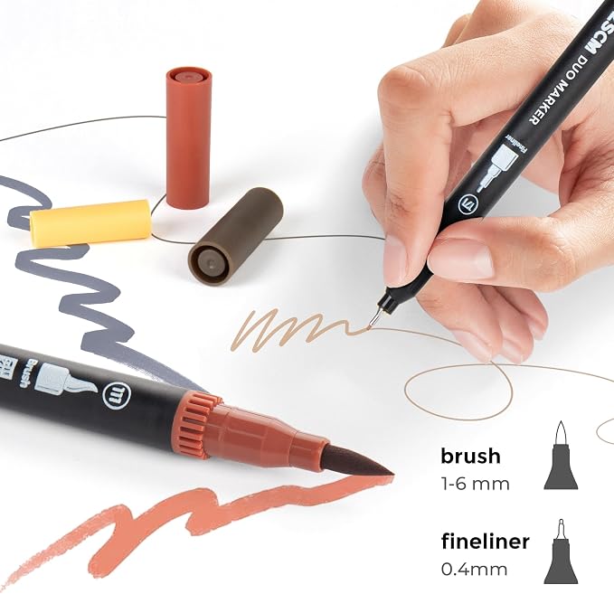 ZSCM Skin Tone Duo Tip Marker Pens, 12 Pack Fine & Brush Markers - Image 2