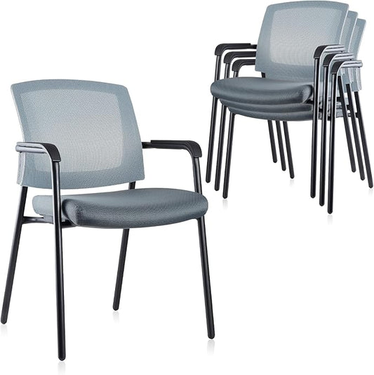 CLATINA Office Reception Guest Chair Mesh Back Stacking with Ergonomic Lumbar Support and Thickened Seat Cushion for Waiting Conference Room Gray 4 Pack-DeskLoop Office