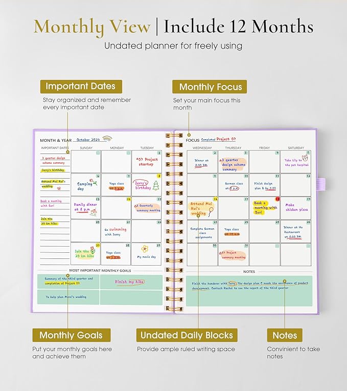 Undated Weekly and Monthly Planner, B5 Large Weekly To Do List Notebook - Image 2