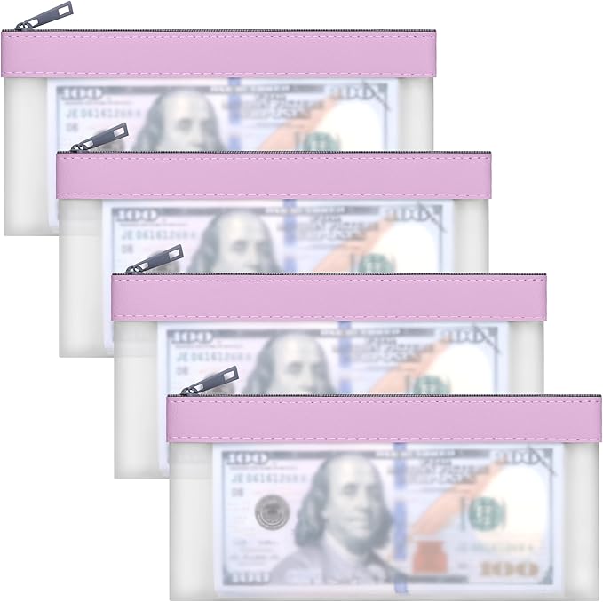 4 pcs Money Bag Clear Money Envelopes by VOCHIC