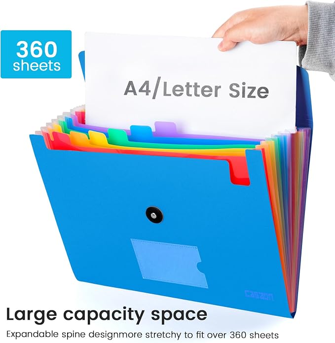 13 Pocket Expanding File Folder Accordian File Organizer, A4 Letter Size Paper - Image 5