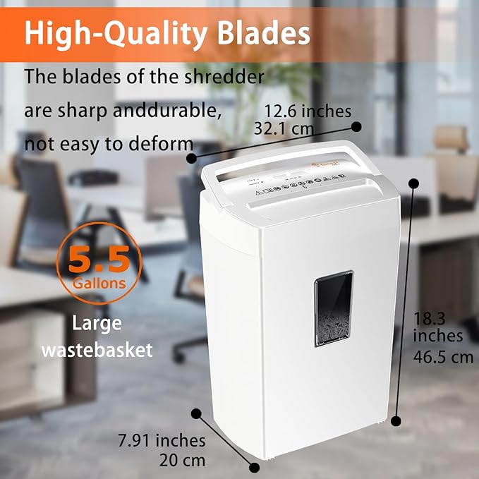 Bonsaii 12-Sheet Cross Cut Shredder, P-4 High Security Shredding, 5.5 Gal, Heavy Duty for Home Office, Shreds Paper, Credit Card, Mail, Staples, with Transparent Window, White-DeskLoop Office