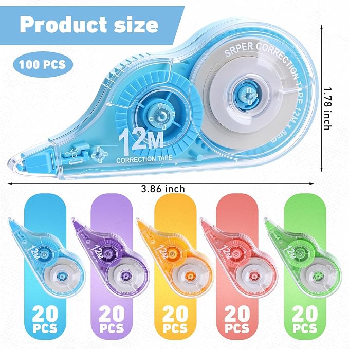 AmazingSpark 100 Pcs Correction Tape Bulk 39.4 ft White Wrong out - Image 2