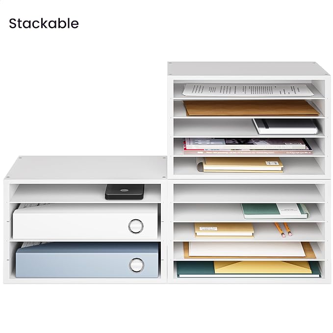 Ballucci 5 Tier Paper Organizer Letter Tray, Wood Desk File Organizer - Image 6
