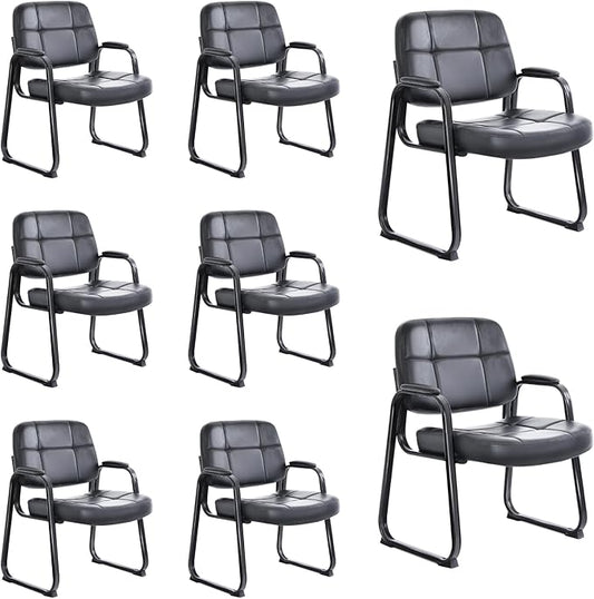 CLATINA Big & Tall Waiting Room Guest Chair with Bonded Leather Padded Arm Rest and Sled Base for Office Reception Lobby and Conference Desk, Black(8 Pack)-DeskLoop Office