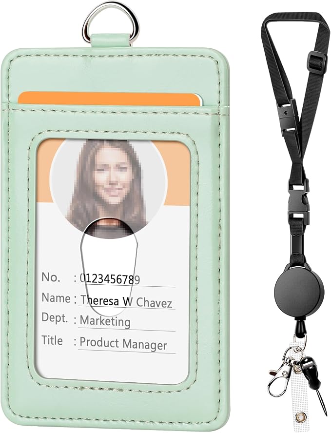 Leather Badge Holder and Adjustable Retractable Lanyards, Quick Release Buckle by Coloryourlife