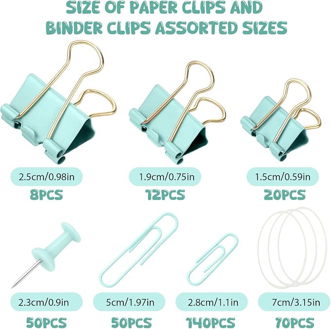 350 Pcs Paper Clips Binder Clip Assorted Sizes, Macaron Green Paper Clamps - Image 2