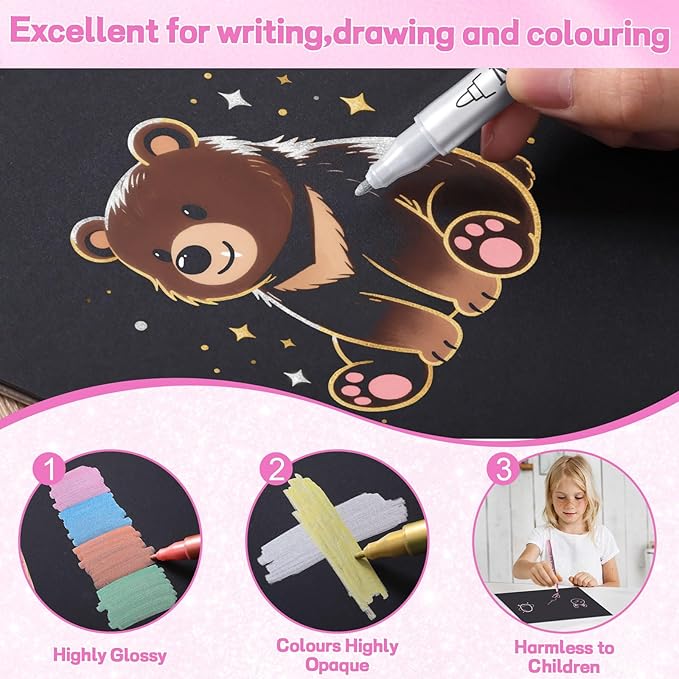 24 Pack Metallic Markers, Dual Tip Glitter Pens for Black Paper & Rock Painting Metallic Acrylic Paint Markers for DIY Crafts, Scrapbooking, Glass, Wood, Cards Alcohol Based Quick Dry Ink-DeskLoop Office