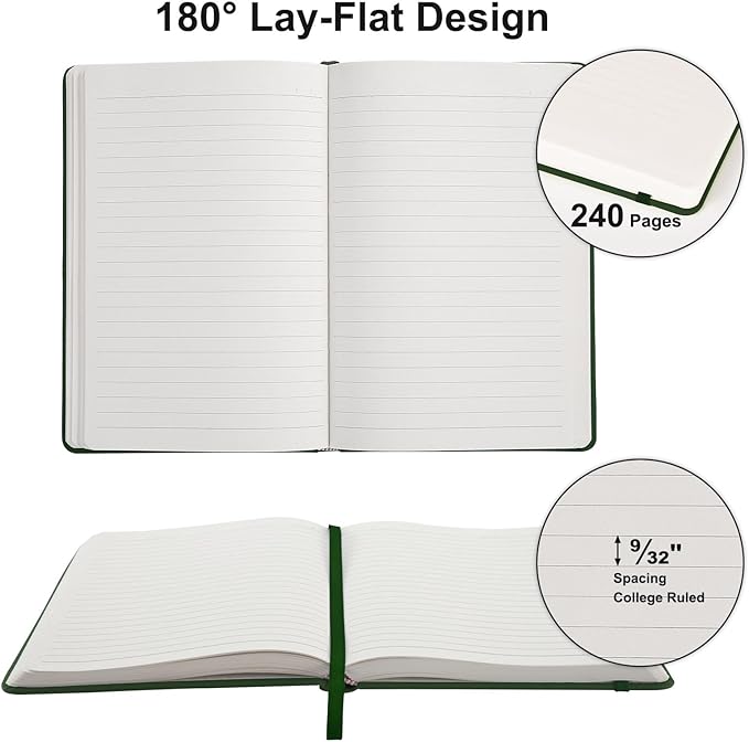 Comix 6 Pack Lined Journal Notebooks for Work, 240 Pages, 5.5"x8.3", Dark Green, Hardcover, A5 Medium College Ruled, Journaling Notebooks for Notes-taking, Fits for Office School Home-DeskLoop Office