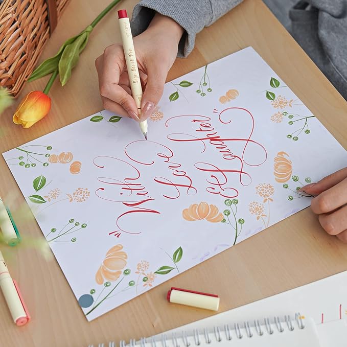 WRITECH Arts Sign Brush Pen Brush Tip Marker Felt Tip Water Based Ink Color Pens 12 Assorted Pastel Colors Great for Lettering, Journaling, Calligraphy (Natural)-DeskLoop Office