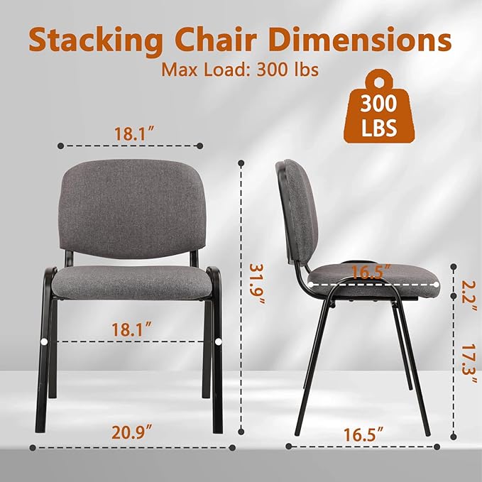 CLATINA Set of 5 Pack Waiting Room Chair Fabric Grey Stackable Chairs Metal Frame with Thickened Seat Back Cushion for Waiting Conference Room Guest Chairs-DeskLoop Office