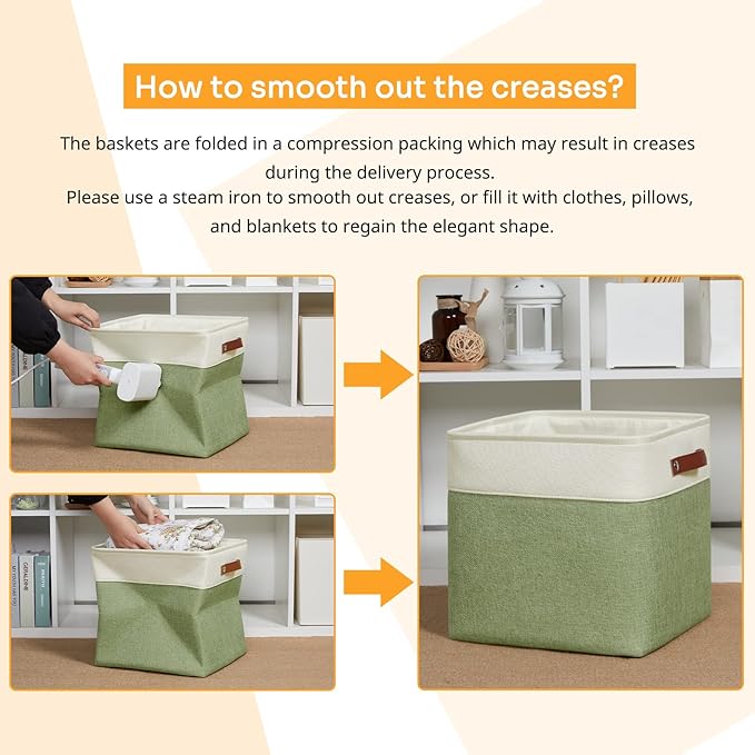 DULLEMELO Storage Baskets for Organizing, Linen Closet Organizers and Storage Baskets for Dog Toy Box, 13 Inch Decorative Cube Storage Bins with handle for Baby Gift Basket(4 Pack - 13" White&Green)-DeskLoop Office