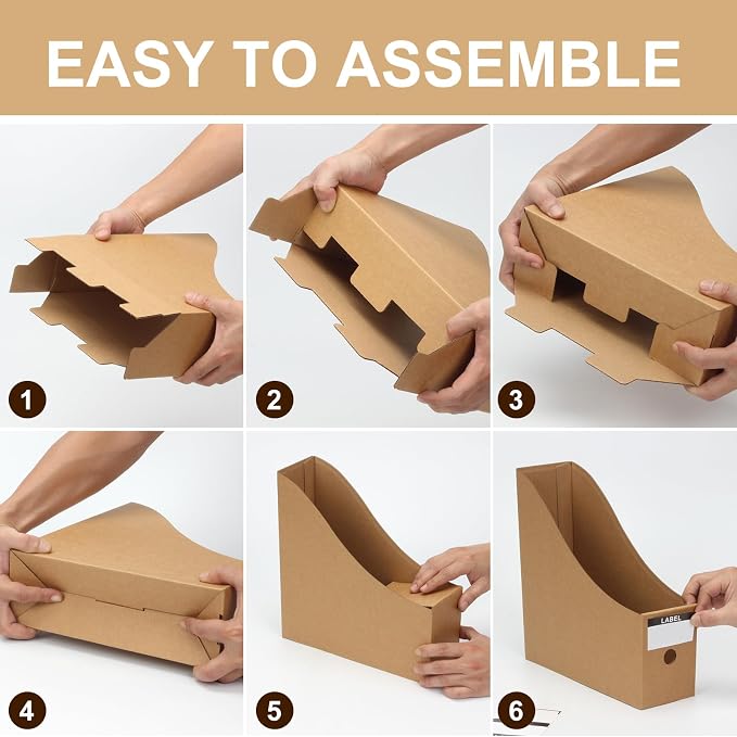 24 Pcs Cardboard Magazine File Holders, Bulk Kraft Paper Magazine Book Bin Box - Image 4