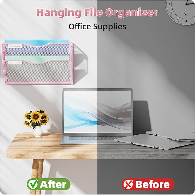 Marbrasse Wall File Holder 2-Tier Hanging Wall File Organizer, Mesh Mail Holder - Image 5