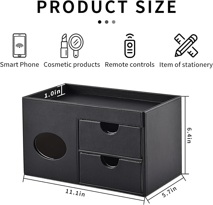 Square Tissue Box Cover with Drawers, Tissue Box Holder with Storage Tray - Image 5