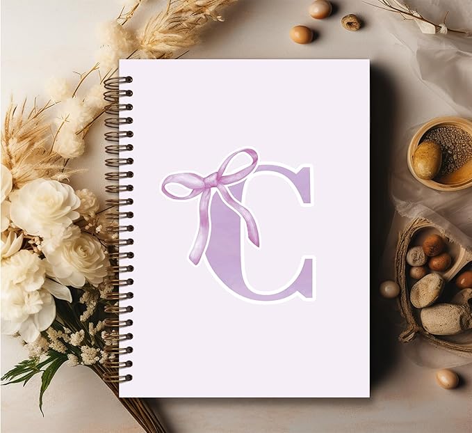 foedor Coquette Trendy Preppy Purple Bow Spiral Notebook,Initial C Journal Personalized Teen Girl Gifts,Monogrammed Gifts for Women Teen Girl,College Ruled Hardcover Spiral Notebook(purple)