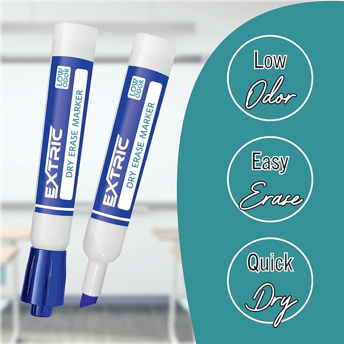 EXTRIC Blue Dry Erase Markers 12 PK Whiteboard Marker Chisel Tip Low Odor - Image 2