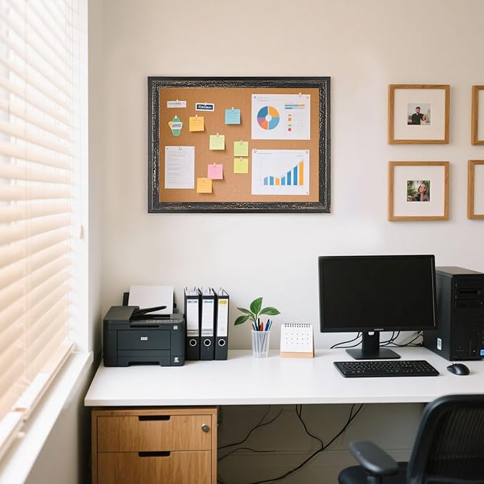 Cork Board Bulletin Board - 24" x 18" - Rustic Black Frame Corkboard for Wall - Decorative Pin Board, Message Board, Vision Board, Picture Board, Photo Board-DeskLoop Office
