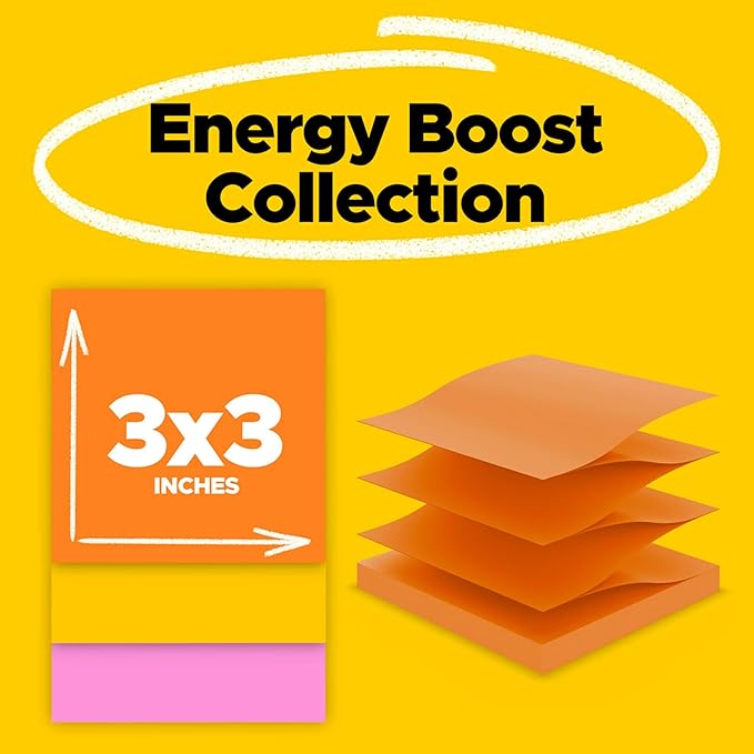 Post-it Super Sticky Notes, 3x3 in, 18 Pads, 2X The Sticking Power, Energy Boost Collection, Bright Colors, Recyclable (R330-18SSAUCP)-DeskLoop Office