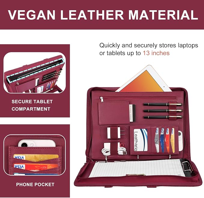 Leathario Portfolio Binder, Includes 5 Folder Index Dividers, 13 Inch Tablets - Image 6