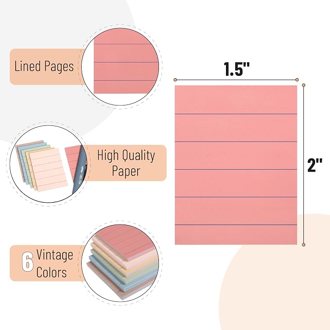 Mr. Pen- Small Lined Sticky Notes, 1.5" x 2", 6 Pads, 60 Sheets/Pad | Vintage - Image 3