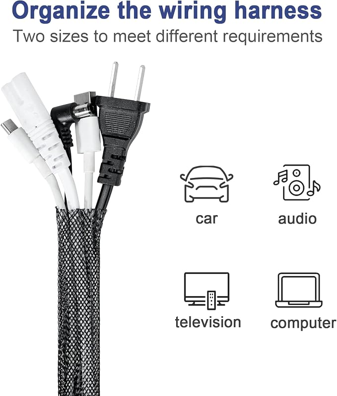 50ft - 1/2 Inch & 1/4 Inch Expandable Braided Cable Sleeve, Braided Wire - Image 2