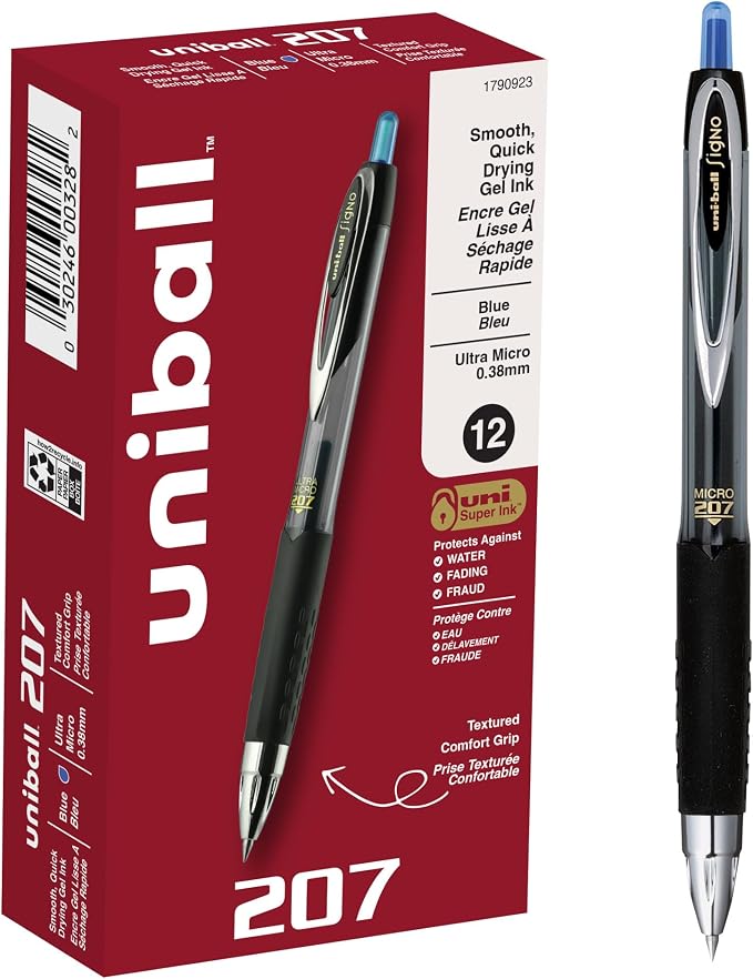 uniball 207 Retractable Gel Pens, Ultra Micro Point, 12 Pack by uni-ball