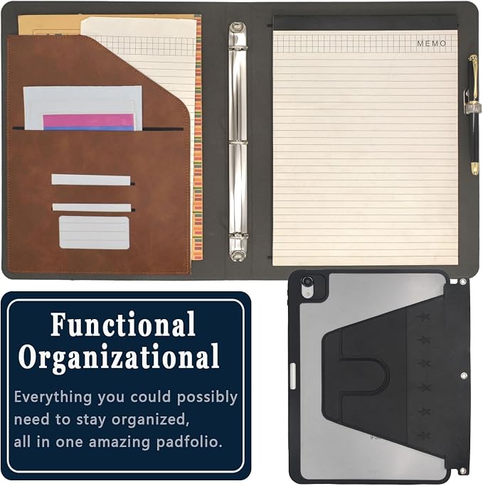 3 Ring Portfolio with iPad Holder, Business Padfolio with Clipboard & Rotating - Image 4