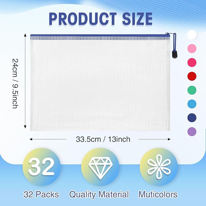 Jetec 32 Pcs Mesh Zipper Bags Toy Storage Bikini Organizer Bag Bolsas Para Guardar Trajes De Baño Waterproof Zipper Reusable Pouch Puzzle Multipurpose for Storage Office(Classic Color,13 x 9.5 Inch)-DeskLoop Office