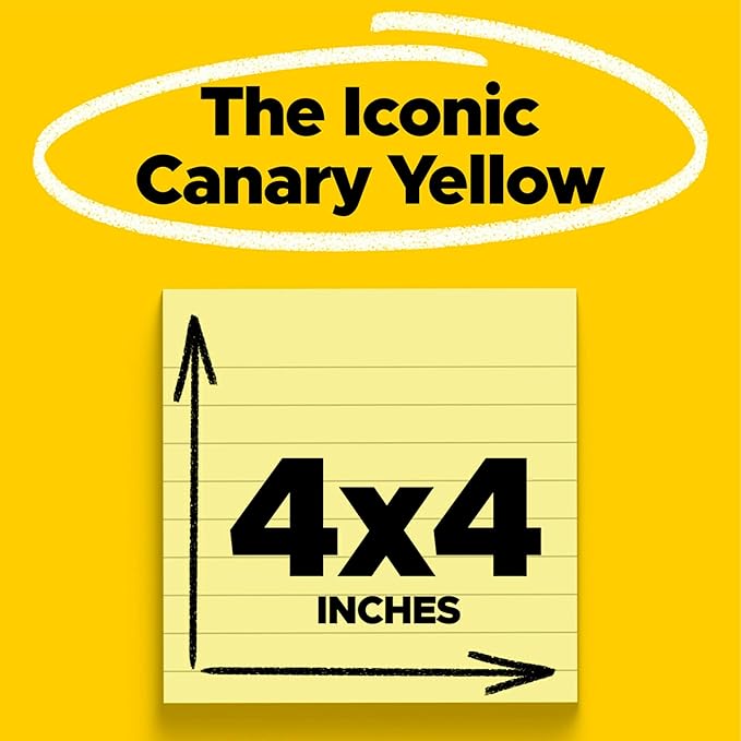 Post-it Super Sticky Notes, 4 x 4 in, Canary Yellow, 6 Lined Pads | School - Image 2