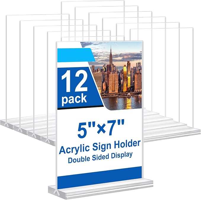 5x7 Acrylic Sign Holder, 12 Pack Vertical Plastic Signs Frame Table Top Display by Unknown