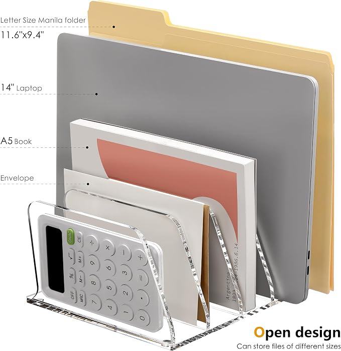 SANRUI Acrylic Mail Sorter Desktop Organizer, 5 Compartments Clear Small File - Image 3