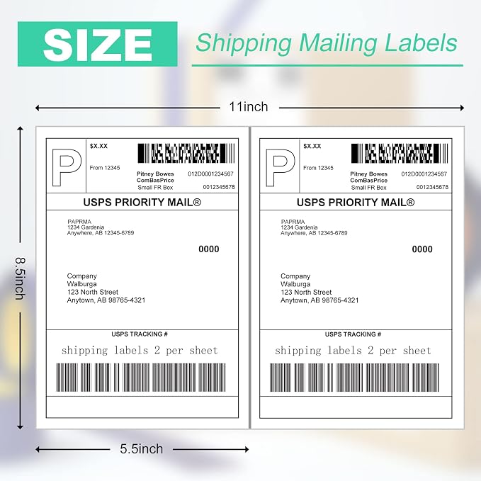 Half Sheet 8.5x5.5inch Shipping Mailing Label 200 Counts, 2 Labels Per Sheet - Image 2