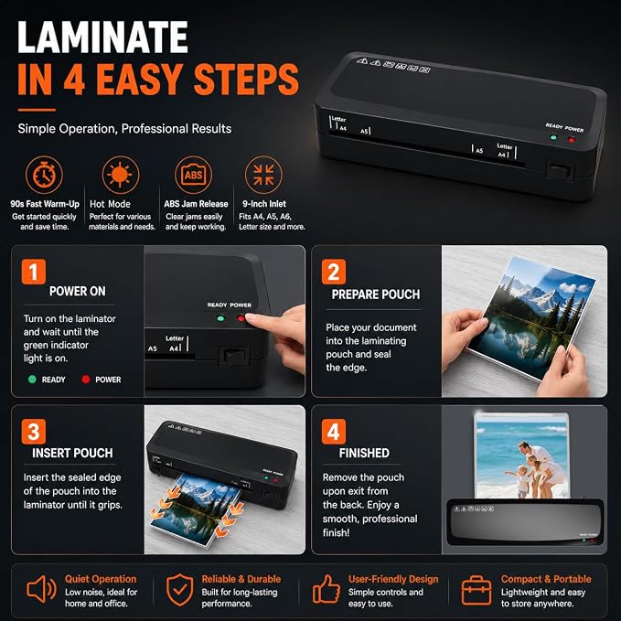 Laminator Machine for Teachers & Home Office, 9-Inch Thermal Laminator - Image 7