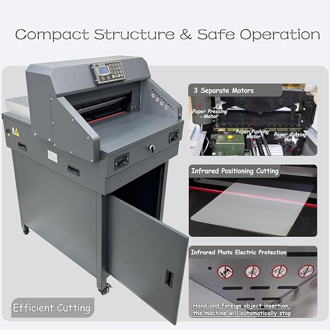 INTSUPERMAI Electric Paper Cutter Heavy Duty Paper Trimmers Guillotine with 40-460mm 1.57-18.11inch Cutting Size Digital Numerical Control Commercial Paper Stack Cutter Trimmer for Paper Cutting 110V-DeskLoop Office