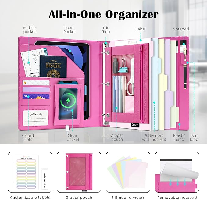 Ospelelf Glitter Leather Clipboard Binder 1 Inch, Magnetic Clipboard Folio - Image 2