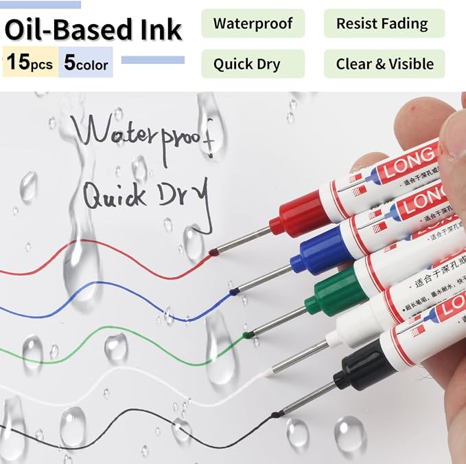15 Pcs Long Nib Marker, 20 mm Long Head Deep Hole Marker Pens, Fine Nose Tip - Image 3