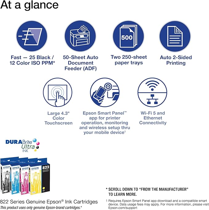 Epson Workforce Pro WF-4830 Wireless All-in-One Printer with Auto 2-Sided Print, Copy, Scan and Fax, 50-Page ADF, 500-sheet Paper Capacity, and 4.3" Color Touchscreen, Works with Alexa, Black, Large-DeskLoop Office