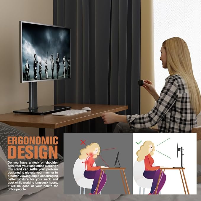 Single LCD Computer Monitor Free-Standing Desk Stand Mount Riser - Image 8