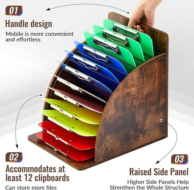 Wonderjune 1 Pack Clipboard Holder Wooden Metal Clipboards Storage Rack - Image 3