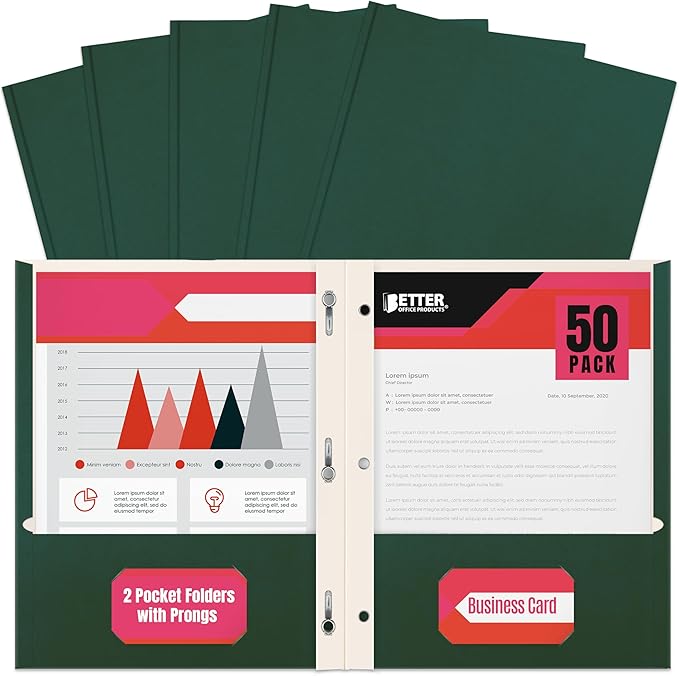 Better Office Products Dark Green 2 Pocket Folders by BetterOfficeProducts