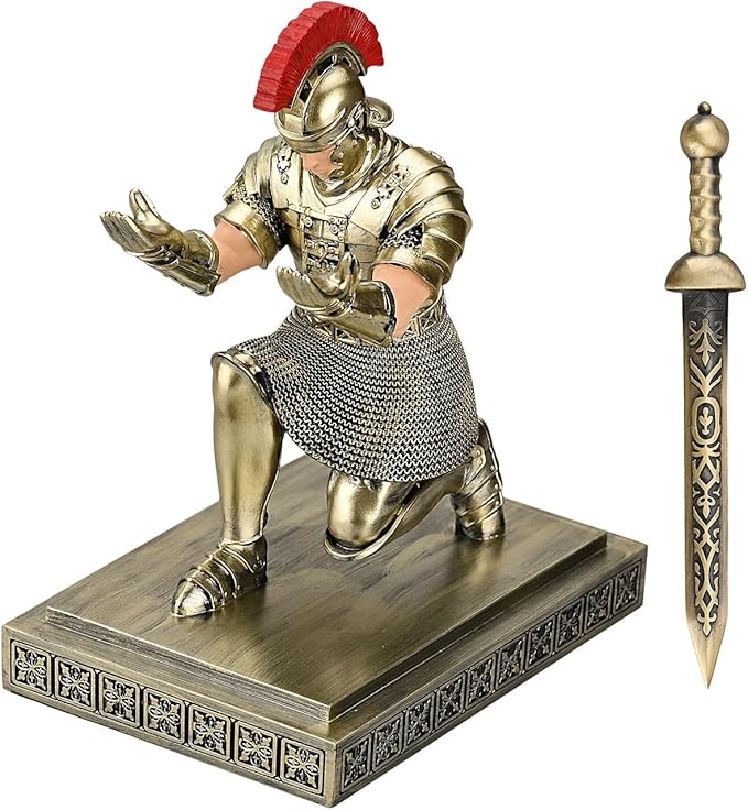Roman Praetorian Warrior Knight Pen Holder Desk Ornament Resin Pencil Holder Desk Accessories and Organizer for Office with a Letter Opener (Bronze)-DeskLoop Office