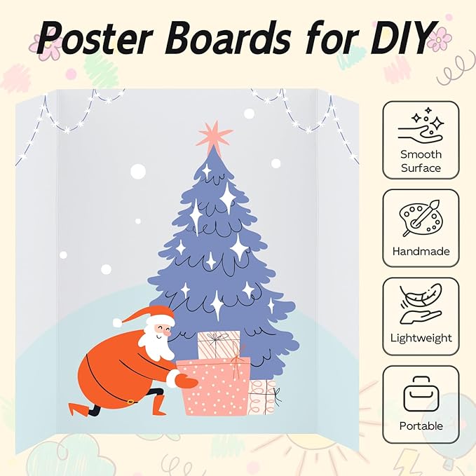 12 Pack Trifold Poster Board, 28x40 Inches White Presentation Board, Portable Display Board for Science Fair, School DIY Project and Business Exhibitions-DeskLoop Office