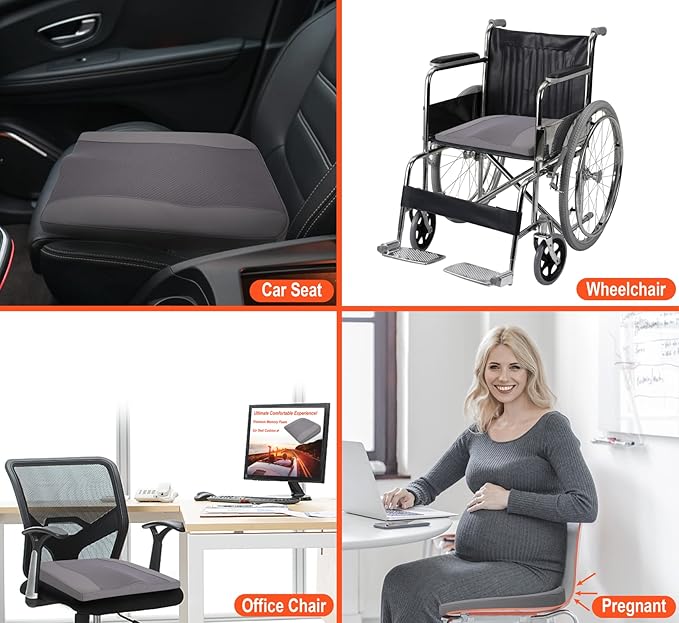 Car Seat Cushion, Comfort Memory Foam Car Cushions for Driving - Sciatica & Lower Back Pain Relief, Driver Seat Pillow for Auto, Office Chair, Wheelchair - Gray-DeskLoop Office