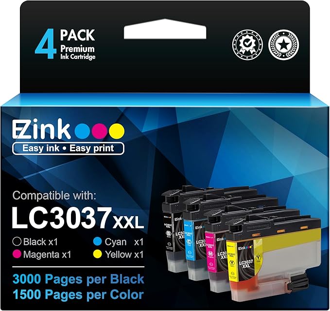 E-Z Ink LC3037XXL LC3037 Ink Cartridges Replacement for Brother LC3037 XXL LC3037 BK/C/M/Y to Use with Brother MFC-J5845DW MFC-J5845DW XL MFC-J5945DW MFC-J6545DW MFC-J6545DW XL MFC-J6945DW (4 Pack)-DeskLoop Office