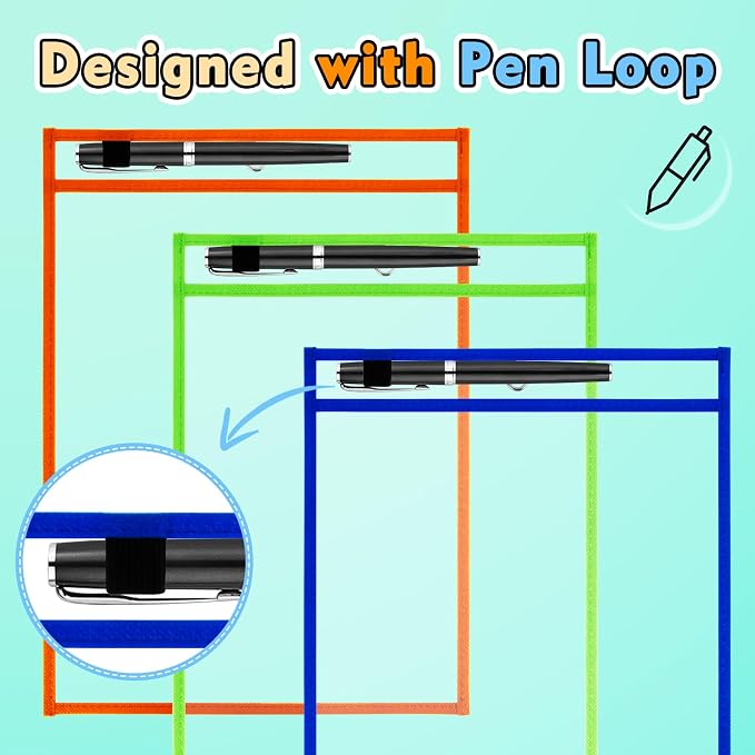 50 Packs Dry Erase Pocket Sleeves, Reusable Clear Plastic Classroom Sleeves - Image 2