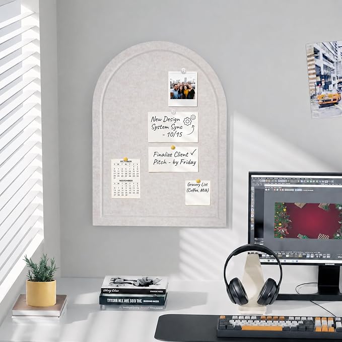 Arched Felt Bulletin Board, Sized 24" x 18" Cork Board Alternative Grooved Edge - Image 6