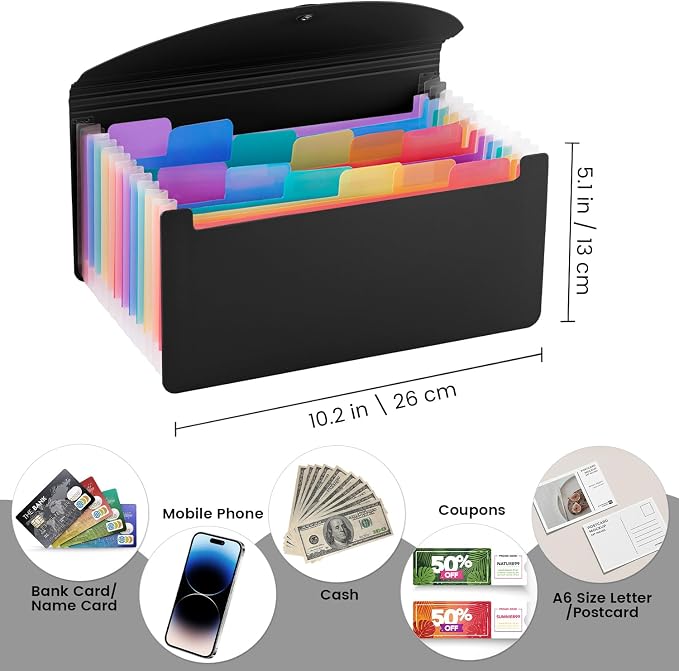 13 Pocket A6 Receipt Organizer, 2 Pack Small Accordion File Organizer, Coupon - Image 2